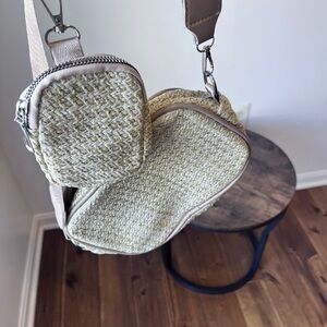 Stylish Beige Faux Raffia Woven Women Bag Set